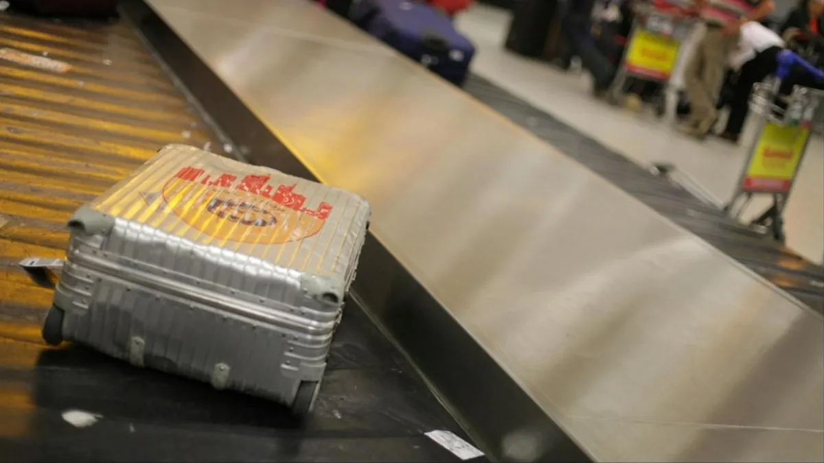 Mala em esteira de bagagens de aeroporto