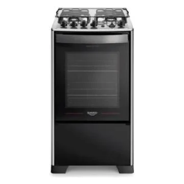 Fogão 4 Bocas Preto com Mesa Inox e Grill Dako M