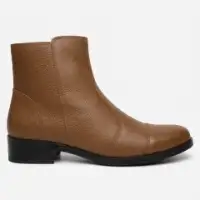 Bota Feminina Vittal Sofia Caramelo em Couro Legítimo Cano Curto e Zíper